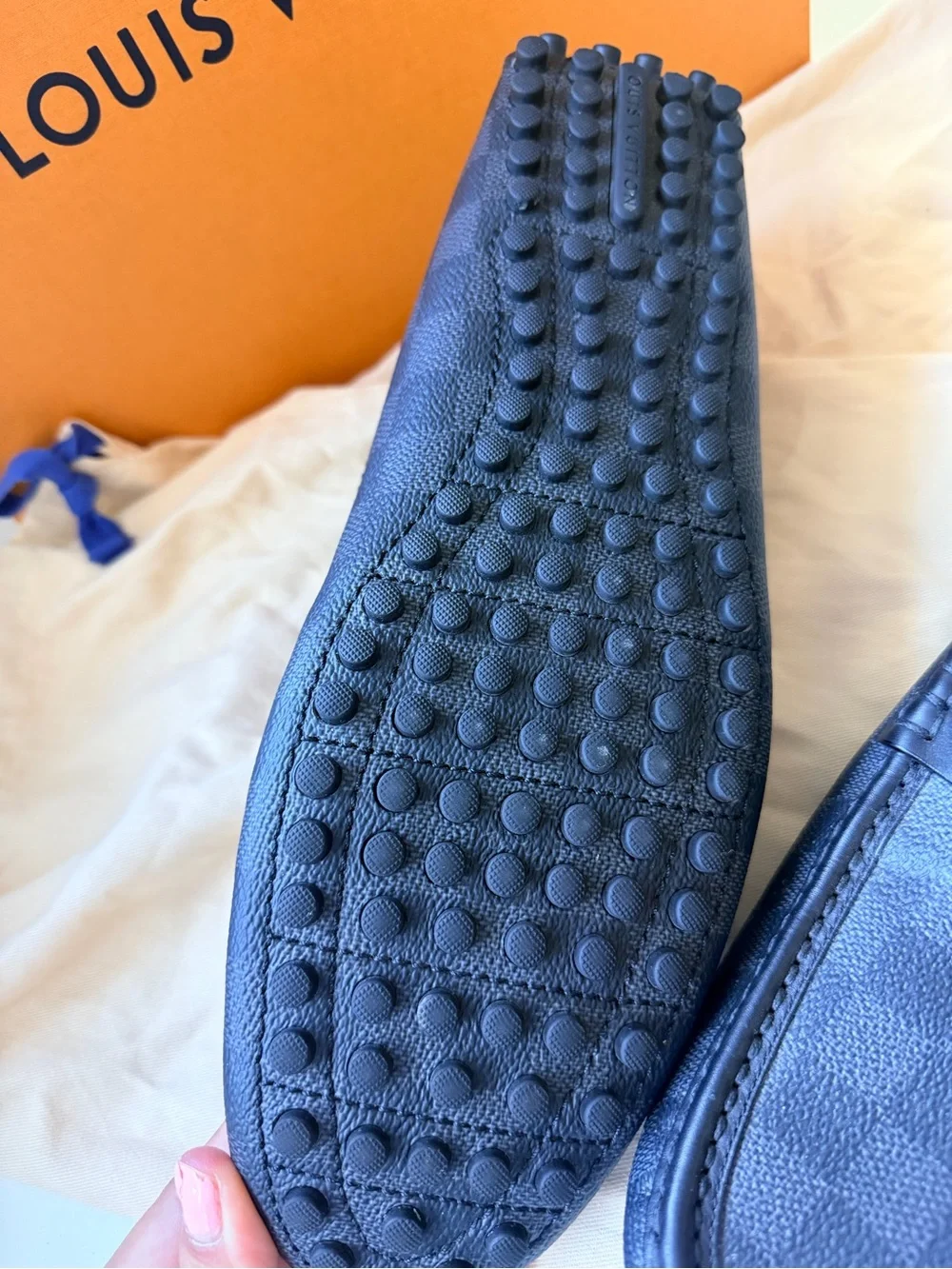 Louis Vuitton Men’s Hockenheim Moccasin Loafer in DAMIER Graphite in excellent